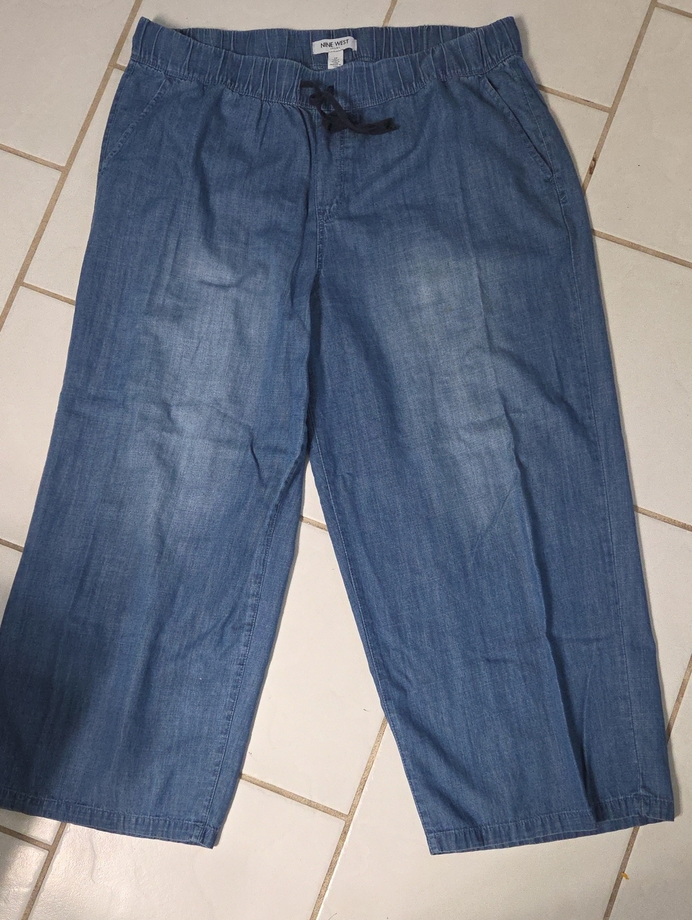 Nine West Womens Blue Elastic-Waist Drawstring With Pockets Denim Jeans.